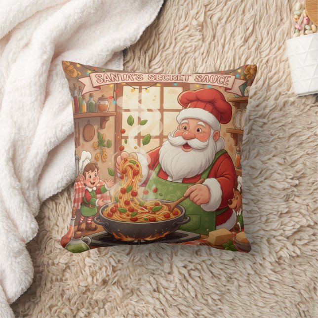 Personalized Santa Chef Pasta Night Throw Pillow (Blanket)