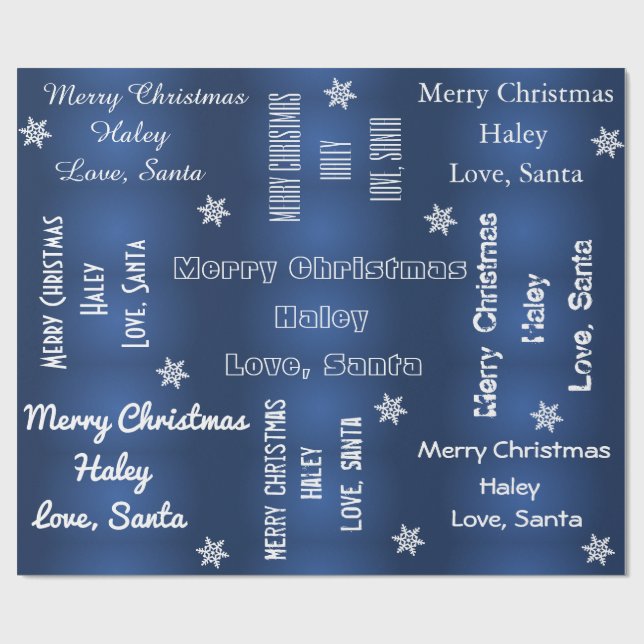 Personalized Santa Christmas Blue Wrapping Paper (Flat)