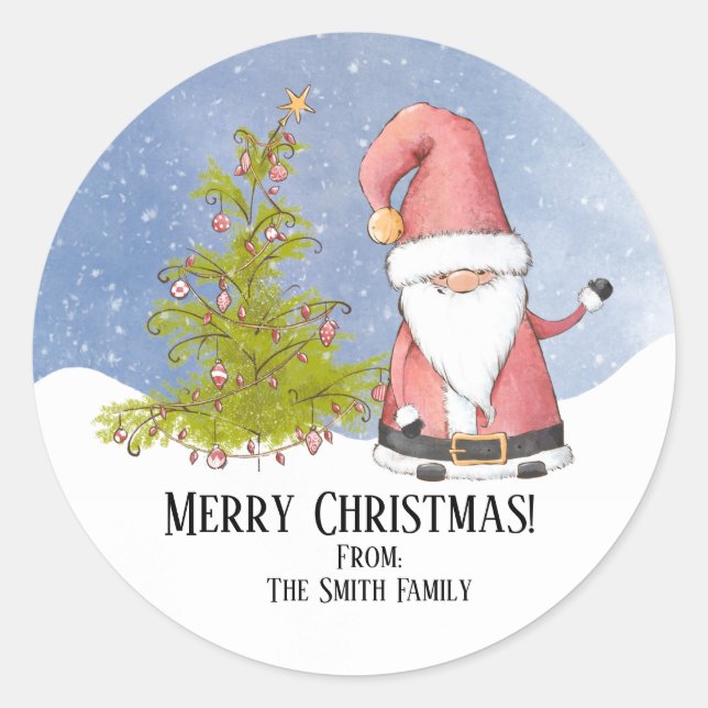 Personalized Santa Christmas Classic Round Sticker (Front)