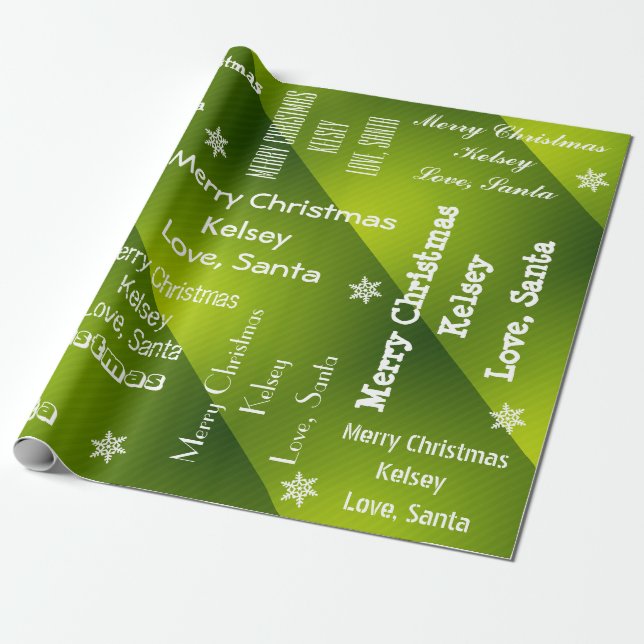 Personalized Santa Christmas Green Wrapping Paper (Unrolled)