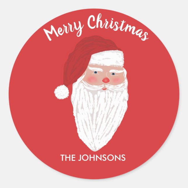 Personalized Santa Christmas Holiday Sticker - Red (Front)
