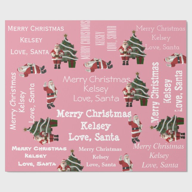 Personalized Santa Christmas Pink Wrapping Paper (Flat)