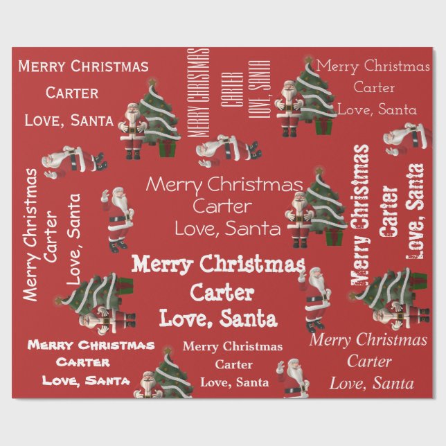 Personalized Santa Christmas Red Wrapping Paper (Flat)