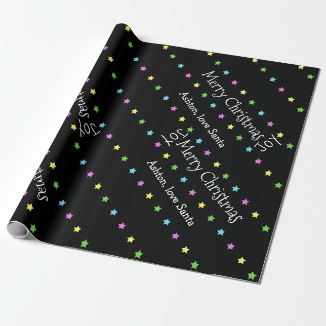 Personalized Santa Christmas Stars Wrapping Paper (Unrolled)