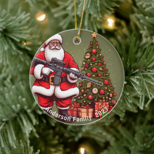 Personalized Santa Claus and AR-15 Christmas Ceramic Ornament