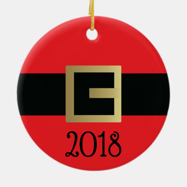 Personalized Santa Claus Belt Christmas Ceramic Ornament (Back)