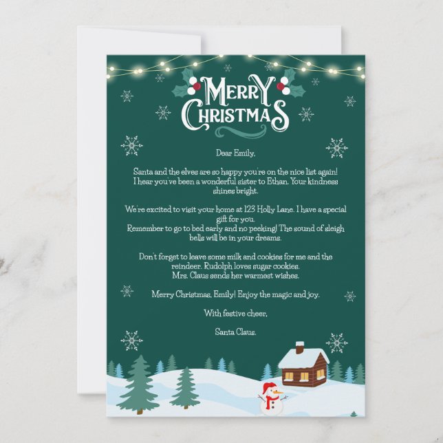 Personalized Santa Claus Letter Christmas Card (Front)