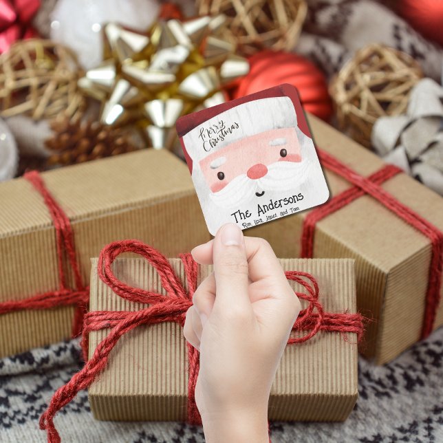 Personalized Santa Claus Merry Christmas Square Sticker (Creator Uploaded)