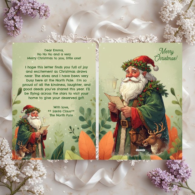 Personalized Santa Claus North Pole Reindeer Green Holiday Card (Personalized Santa Claus North Pole Reindeer Green Holiday Card)