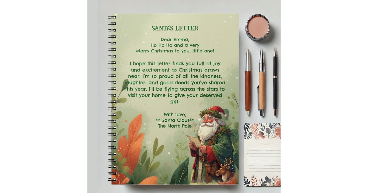 Personalized Santa Claus North Pole Reindeer Green Notebook | Zazzle