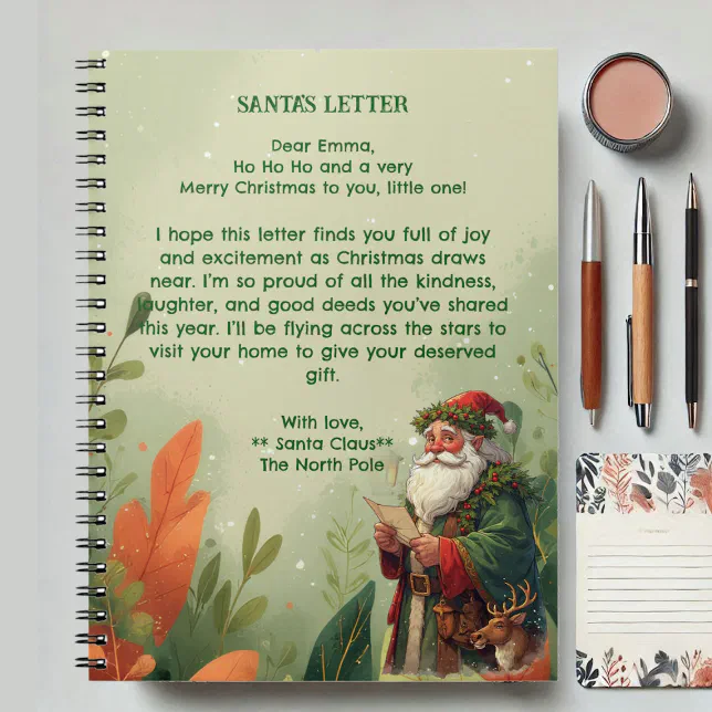 Personalized Santa Claus North Pole Reindeer Green Notebook | Zazzle