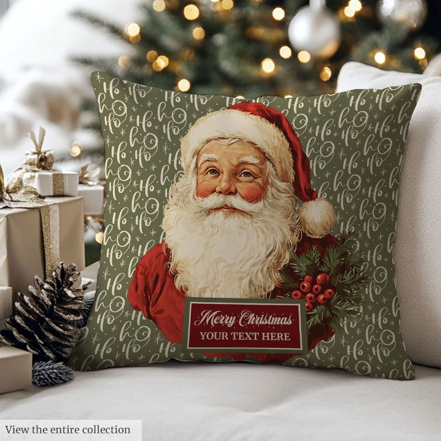 Personalized Santa Claus Retro Merry Christmas Throw Pillow (Personalized Santa Claus Retro Merry Christmas Throw Pillow)
