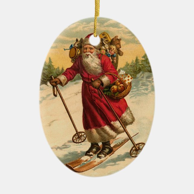 Personalized Santa Claus Skiing Christmas Ornament (Front)