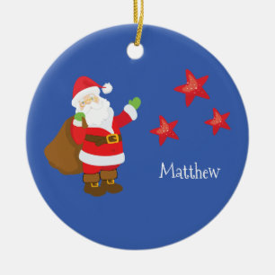 Personalized Santa Claus with Stars Ceramic Ornament