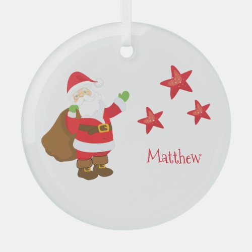 Personalized Santa Claus with Stars  Glass Ornament