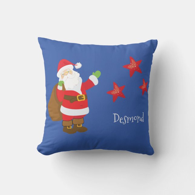 Personalized Santa Claus with Stars Throw Pillow (Front)
