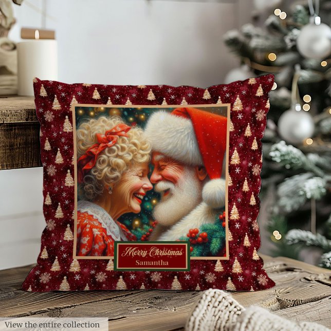 Personalized Santa Couple Pillow Vintage Style (Personalized Santa Couple Pillow Vintage Style)