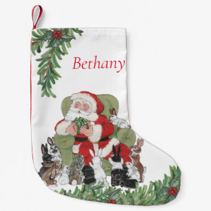Personalized Santa & Cute Bunny Rabbits Christmas Small Christmas Stocking
