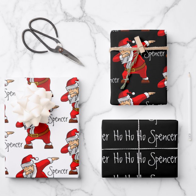 Personalized Santa Dabbing Wrapping Paper Sheets (Front)