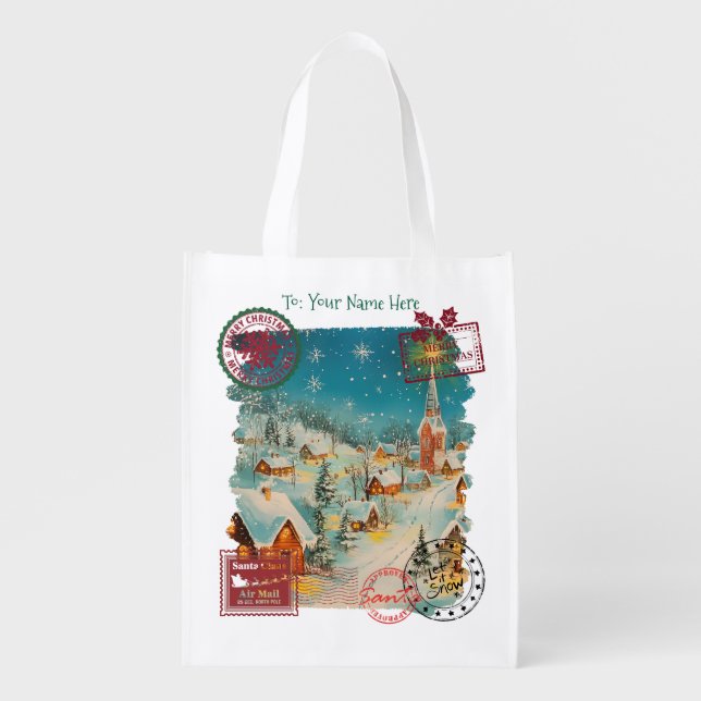 Personalized Santa Delivery Sack | Vintage Grocery Bag (Front)