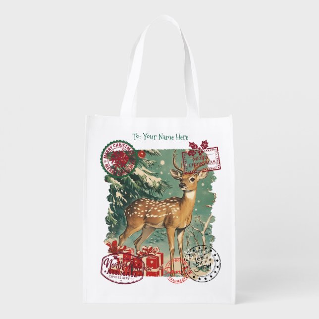 Personalized Santa Delivery Sack with a Deer Grocery Bag (Back)
