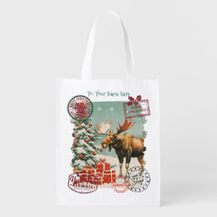 Personalized Santa Delivery Sack with Moose  Grocery Bag