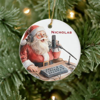 Personalized Santa Doing a Podcast Ceramic Ornament