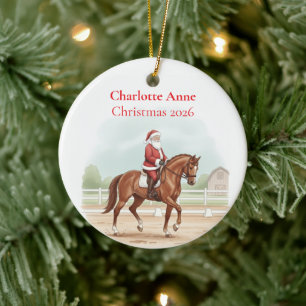 Personalized  Santa doing horse dressage Ceramic Ornament