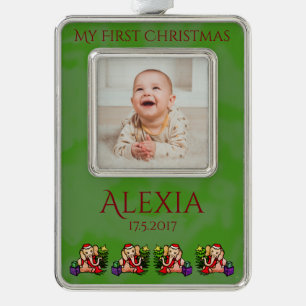 Personalized Santa Elephants Babys First Christmas Silver Plated Framed Ornament
