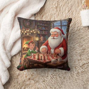 Personalized Santa & Elf Chess Game Christmas Throw Pillow