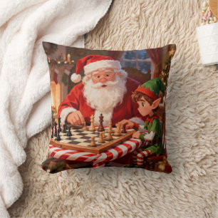 Personalized Santa & Elf Chess Game Christmas Throw Pillow