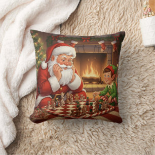 Personalized Santa & Elf Chess Game Christmas Throw Pillow