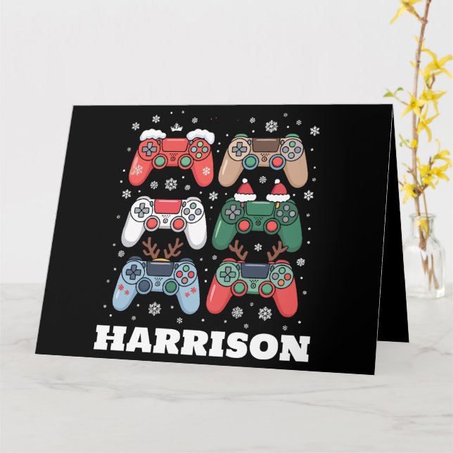 Personalized Santa Gaming Controller Gamer Xmas Card (Yellow Flower)