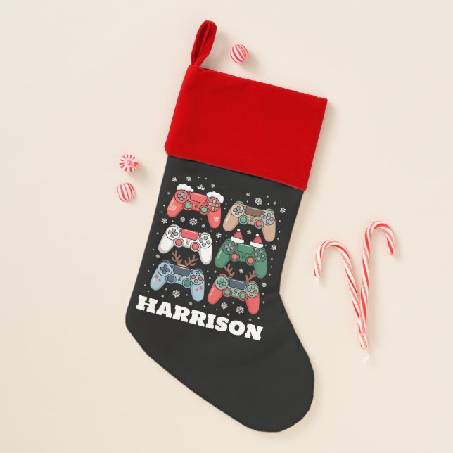 Personalized Santa Gaming Controller Gamer Xmas Christmas Stocking (Front)