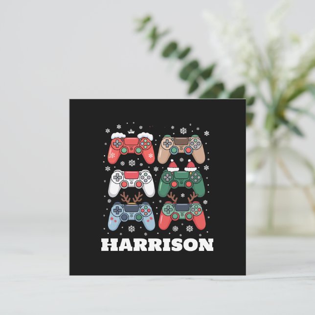 Personalized Santa Gaming Controller Gamer Xmas Holiday Card (Standing Front)