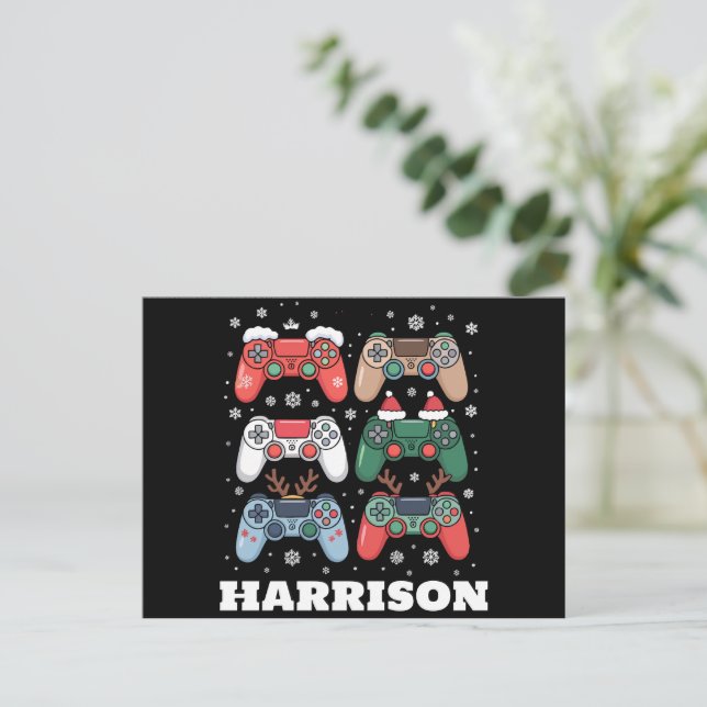 Personalized Santa Gaming Controller Gamer Xmas Holiday Postcard (Standing Front)