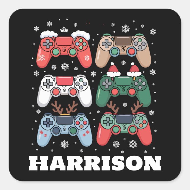 Personalized Santa Gaming Controller Gamer Xmas Square Sticker (Front)