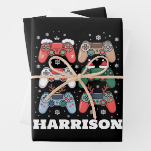 Personalized Santa Gaming Controller Gamer Xmas Wrapping Paper Sheets