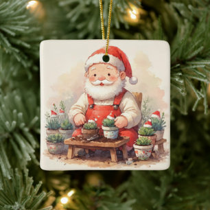 Personalized Santa Gardener Succulent Christmas Ceramic Ornament