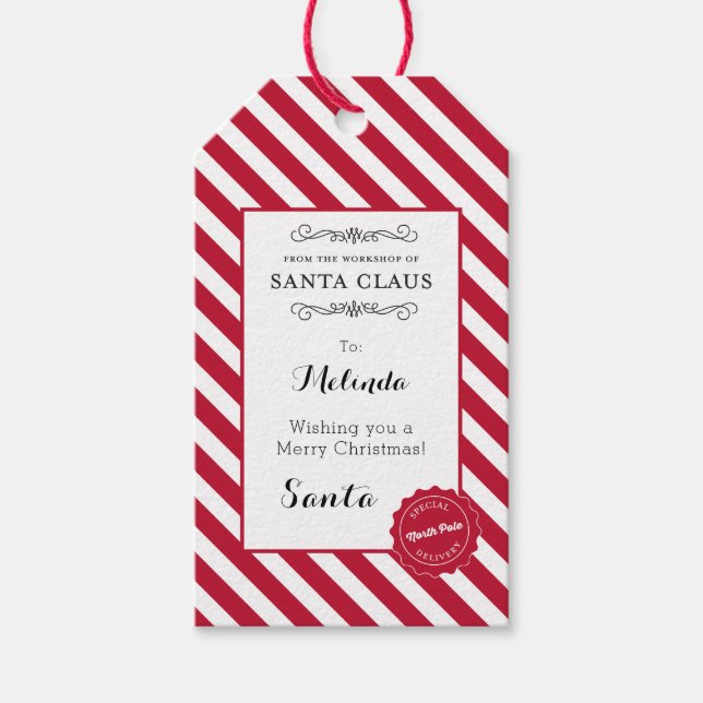 Personalized Santa Gift Tags, Christmas Elf Tags (Front)