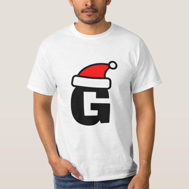 Personalized Santa hat monogram Christmas t shirt (Front)