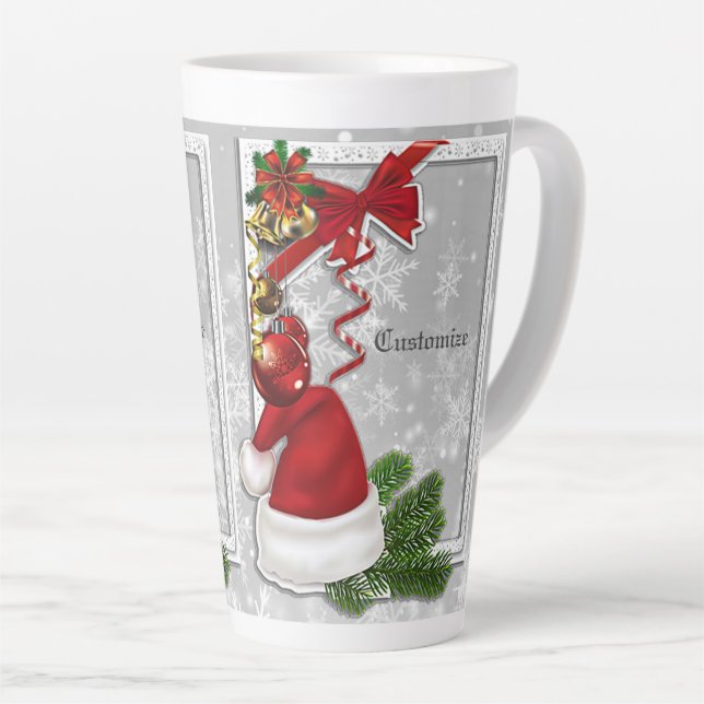 Personalized Santa Hat White Frame Latte Mug (Right Angle)