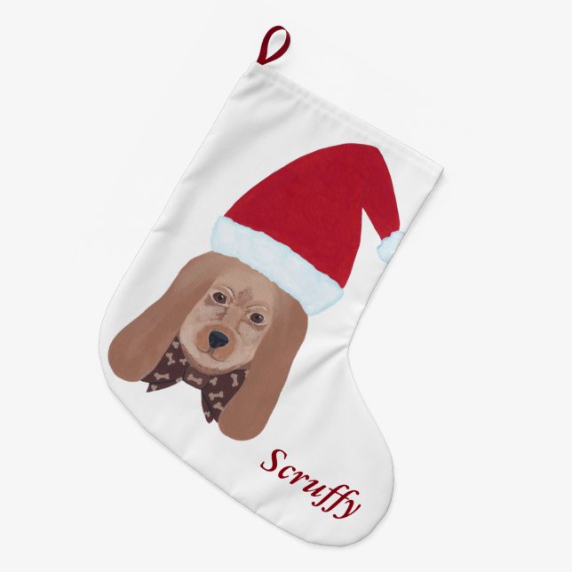 Personalized Santa Hound Dog Christmas Stocking (Front (Hanging))