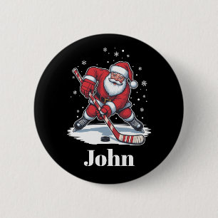 Personalized Santa Ice Hockey Christmas Sport  Button