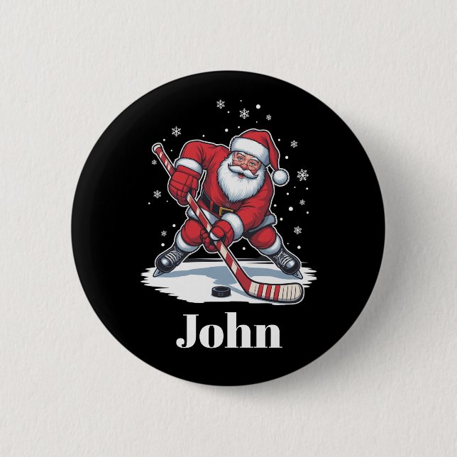 Personalized Santa Ice Hockey Christmas Sport  Button (Front)