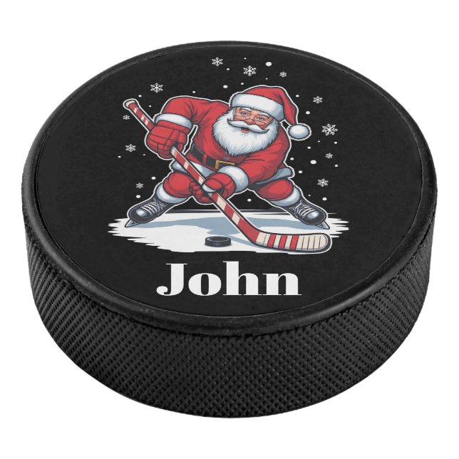 Personalized Santa Ice Hockey Christmas Sport  Hockey Puck (3/4)