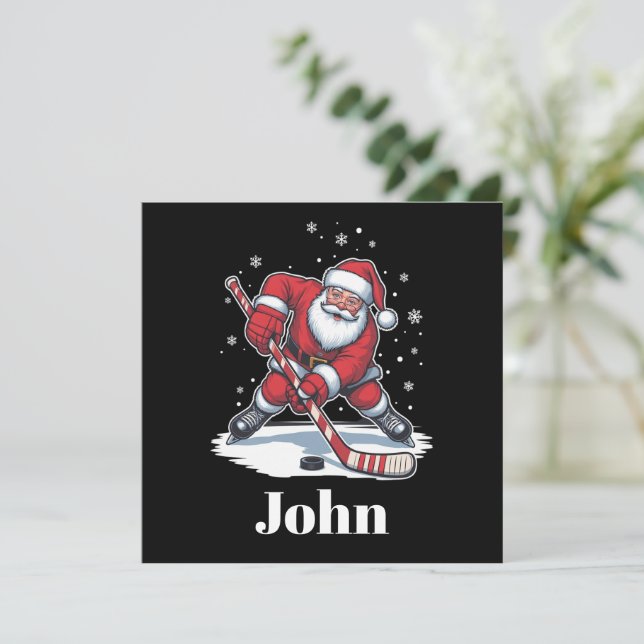 Personalized Santa Ice Hockey Christmas Sport  Holiday Card (Standing Front)
