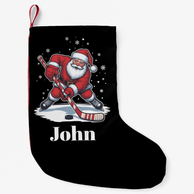 Personalized Santa Ice Hockey Christmas Sport  Small Christmas Stocking (Front)