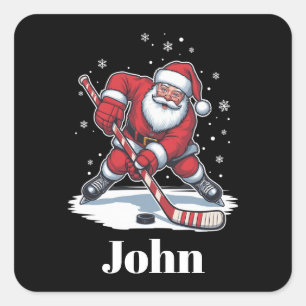 Personalized Santa Ice Hockey Christmas Sport  Square Sticker