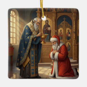Personalized Santa in an Eastern Orthodox Church Ceramic Ornament